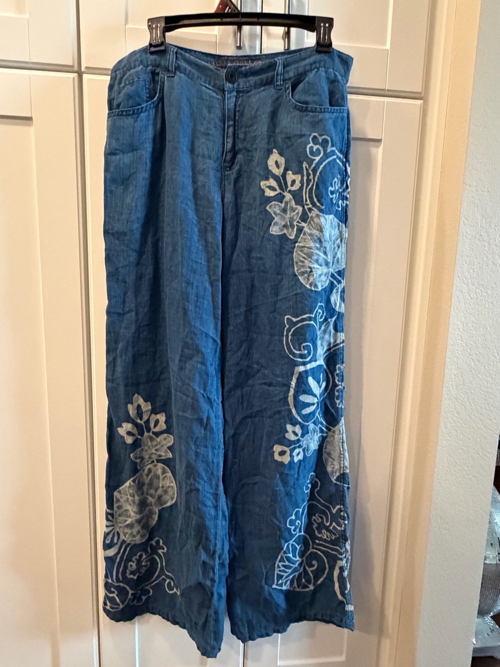 Ralph Lauren 100% Linen Floral Wide Leg
Pants Blue Size 8